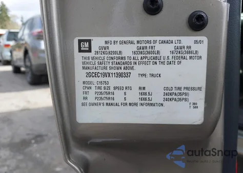 2001 Chevrolet Silverado 1500 Ls from USA, damaged, VIN 2GCEC19VX11390337